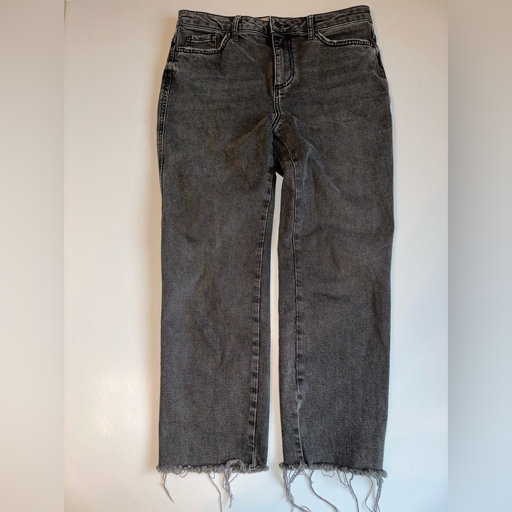 Free People Women’s Black Jeans 29 Cropped Straight Leg Frayed Hem Stretch